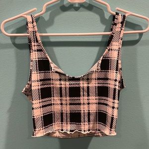 SHIEN Black & White Plaid Crop Top